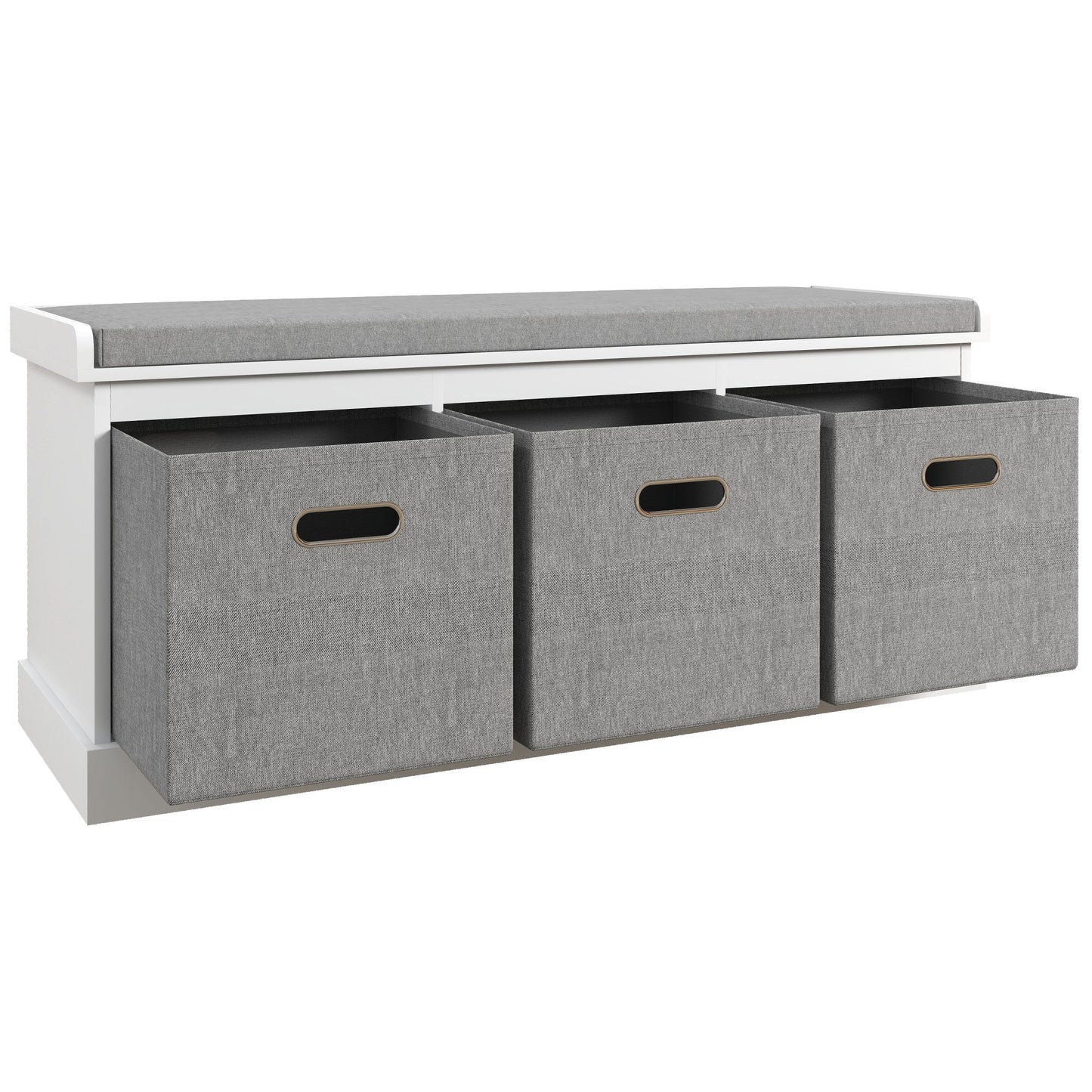 Wooden Shoe Bench with 3 Drawers and Fabric Seat for 3 Pairs of Shoes, 105x35x47 cm, White