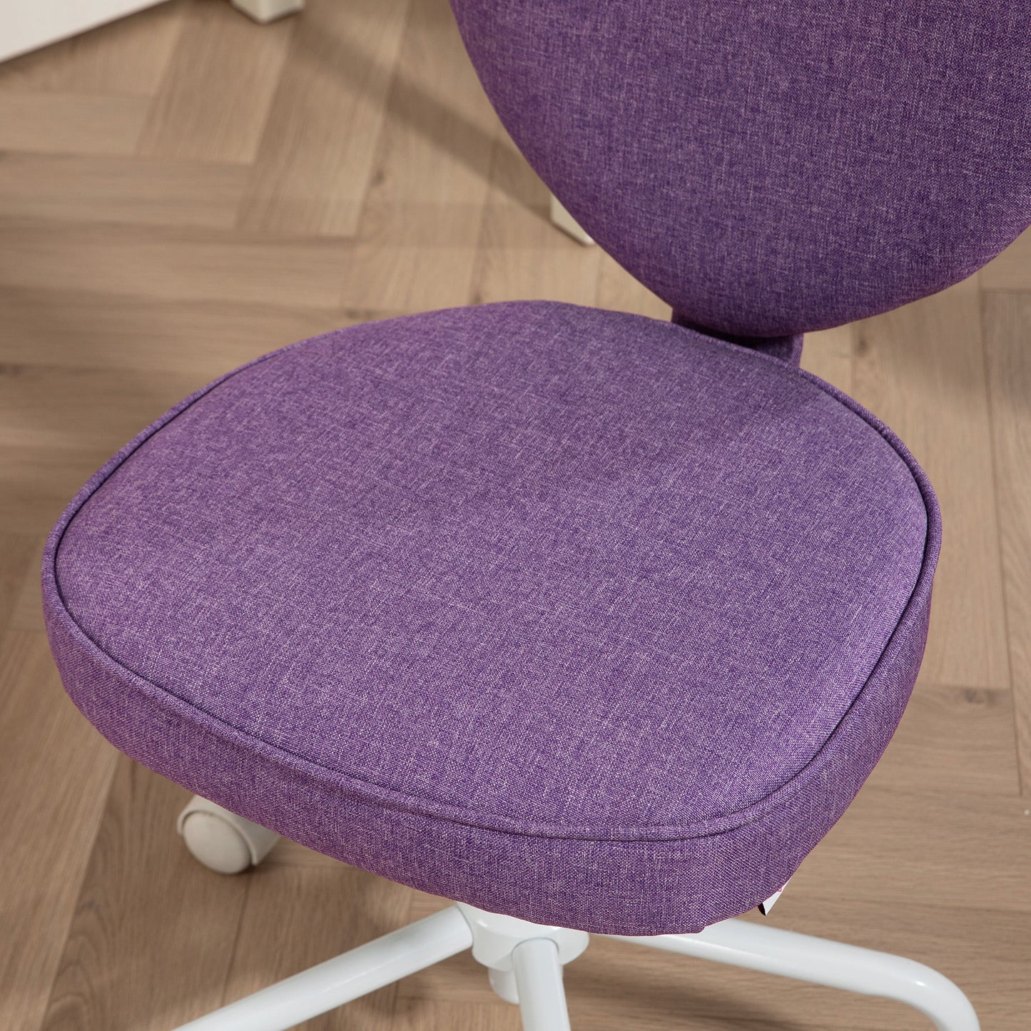 Heart-Shaped Desk Chair with 5 Wheels and Adjustable Height in Fabric, 40x50x79-89cm, Purple