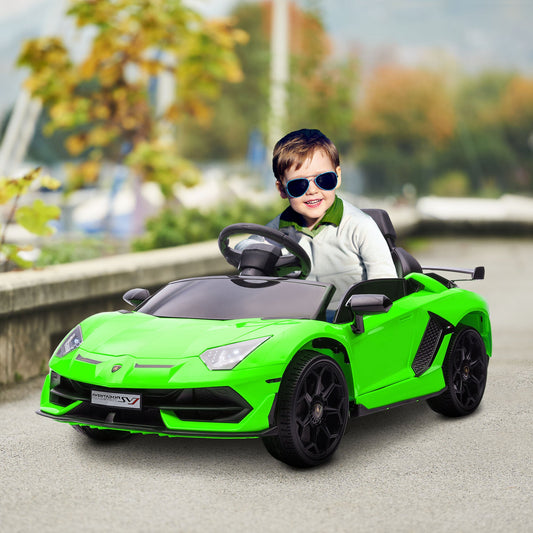 12V Electric Ride-On Toy Car for Kids with Lamborghini License, Horn and Remote Control, 107.5x63x42 cm, Green