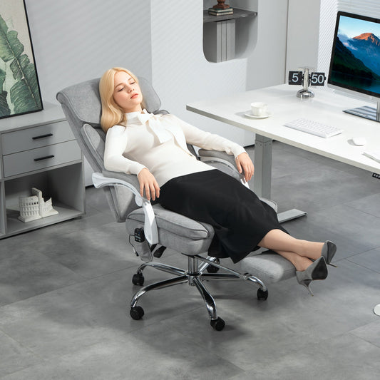 Heated Massage Office Chair with Reclining Backrest and Removable Footrest, Grey