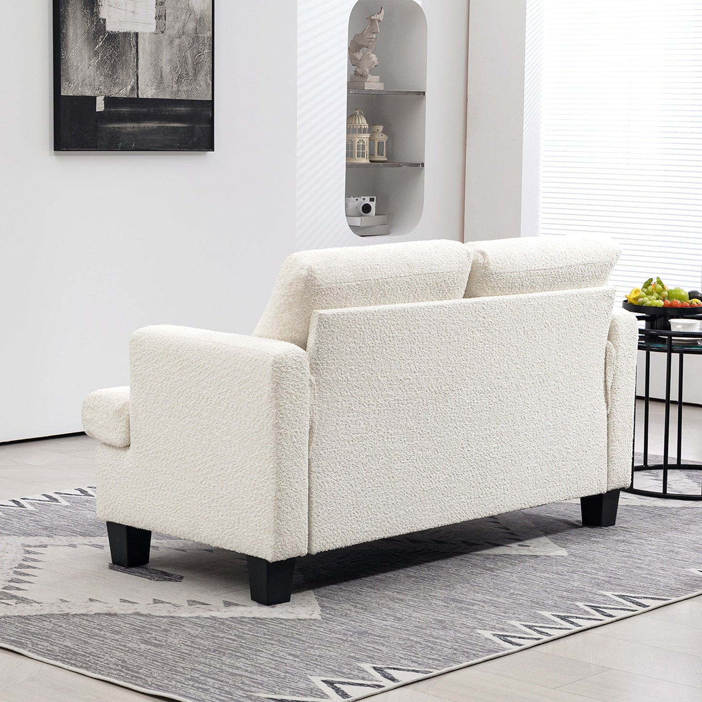 2 Seater Modern Chenille Sofa with Removable and Washable Cushions, 138x70x80 cm, Cream White