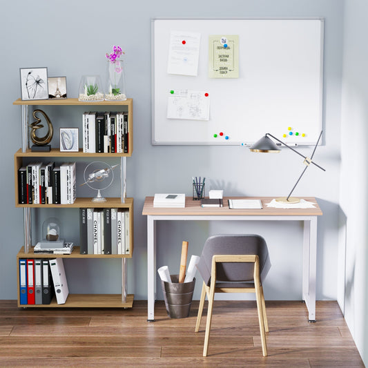 Modern Computer Desk with Adjustable Legs and MDF and Metal Frame, Dining Table 120x60x76 cm, White and Wood Colour