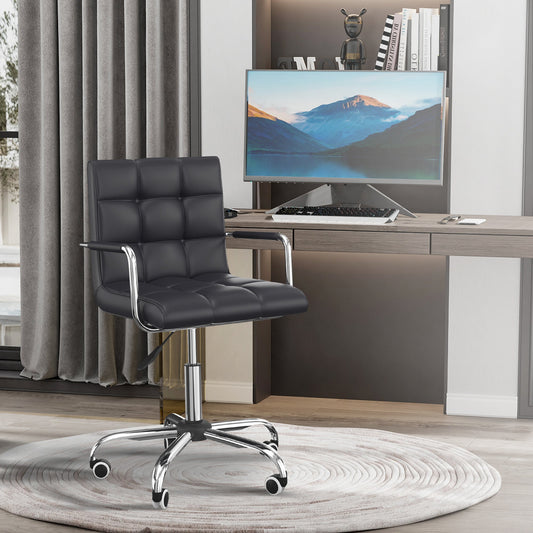 Ergonomic Office Chair in Black PU Leather, Study Chair with 5 Swivel Wheels, Padding and Adjustable Height, 52.5x54x84-99cm