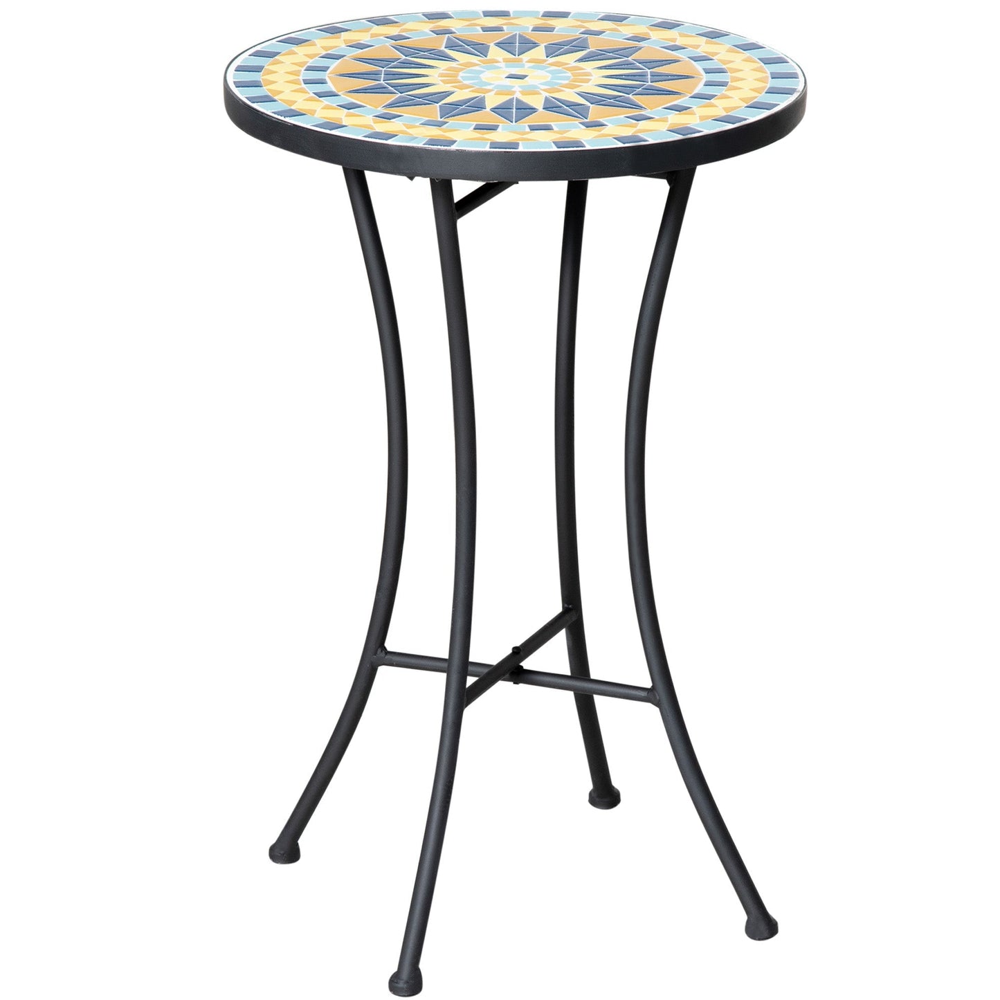 Metal Garden Coffee Table with Mosaic Top, Ф35.5x53.5cm