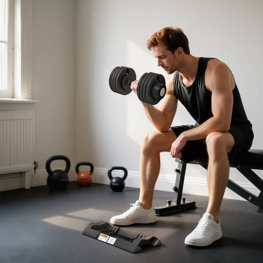 Adjustable Weight Kit 7/13/18/24 kg with Dumbbell Rack and Non-Slip Handle, 37x18x18 cm, Black