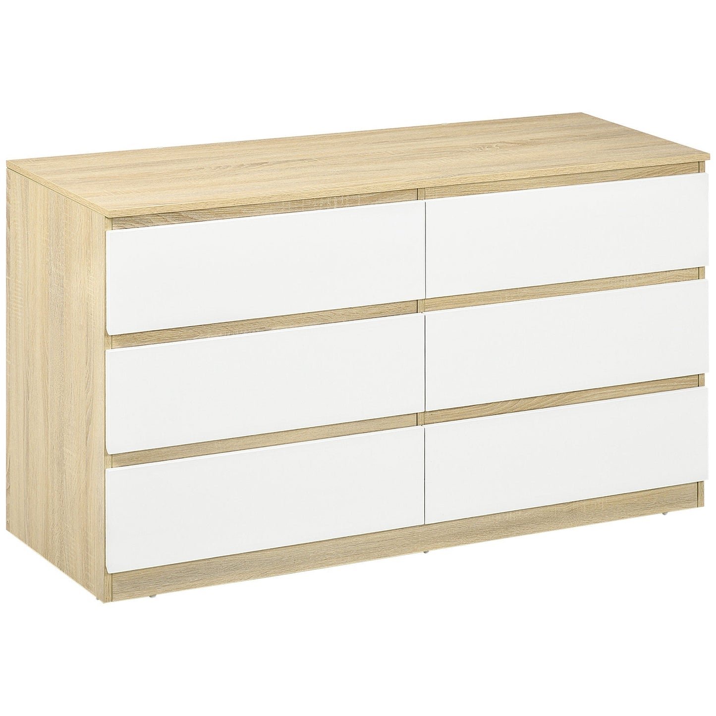 Modern 6 Drawer Wooden Chest of Drawers, 135x48x77cm, White and Wood Color