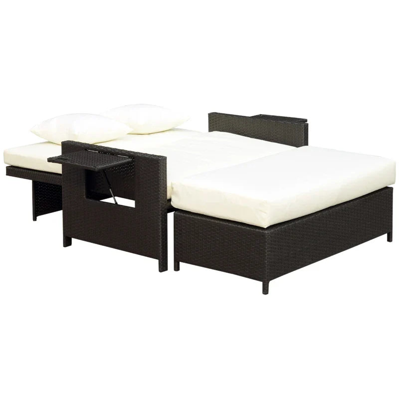 Modular Garden Sofa with Bench, Brown Rattan Garden Furniture, Space-Saving 2-Piece Set