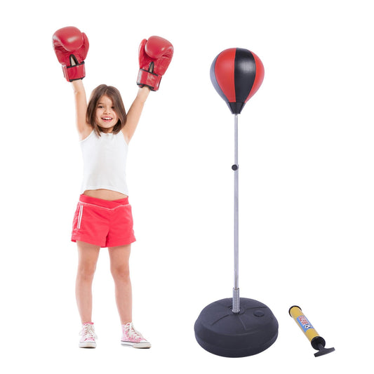 Floor Punching Ball Set for Teens with Gloves and Pump, Adjustable Height from 125-145cm