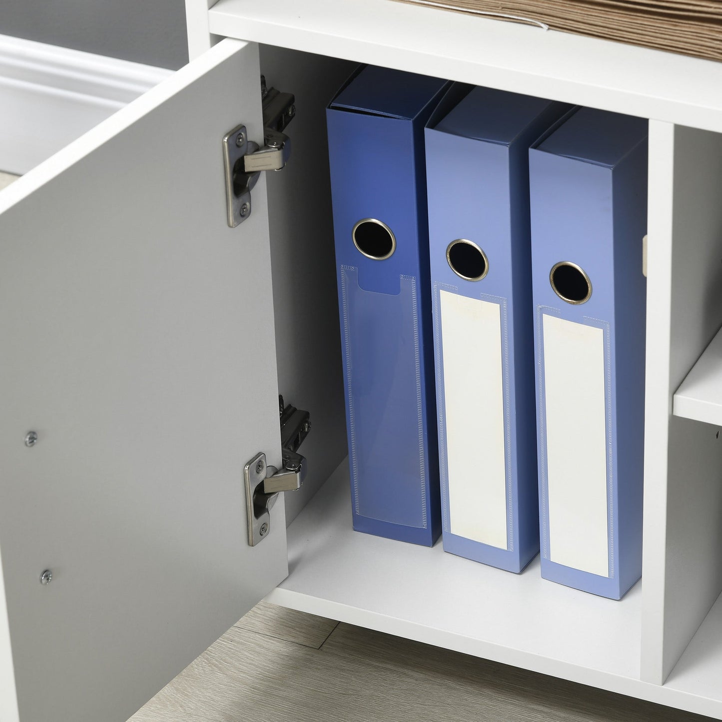 Printer Cabinet with Open Shelves and Wooden Cabinet, 60x50x65.5cm, White