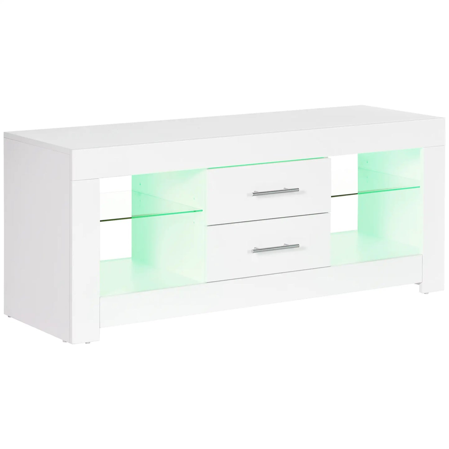 55" TV Stand with 12 Color LED Lights and Remote Control, Wood and Glass 120x40x50cm, White