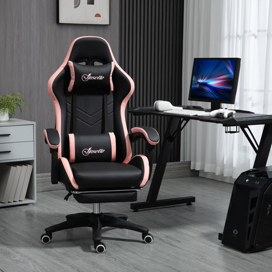 Height Adjustable Gaming Chair with Headrest, 65x65x121-129 cm, Pink and Black
