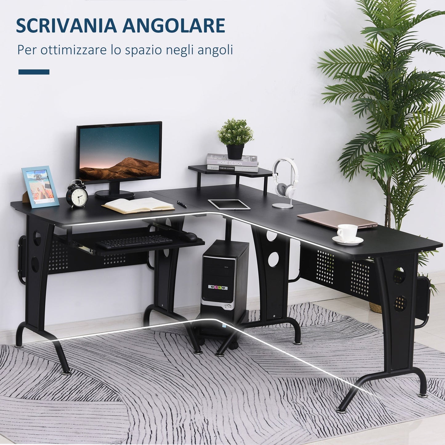 Desk Angular Gaming and Salvaspazio with black removable keyboard shelf