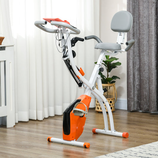 Folding Exercise Bike with 8-Level Magnetic Resistance, Heart Rate Sensor, 2.5kg Flywheel, Orange