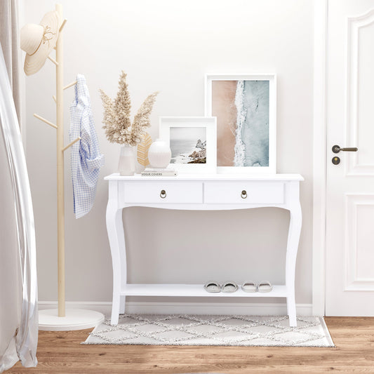 Modern Entryway Console Table with 2 Drawers Home Wood 100 × 33 × 75cm White
