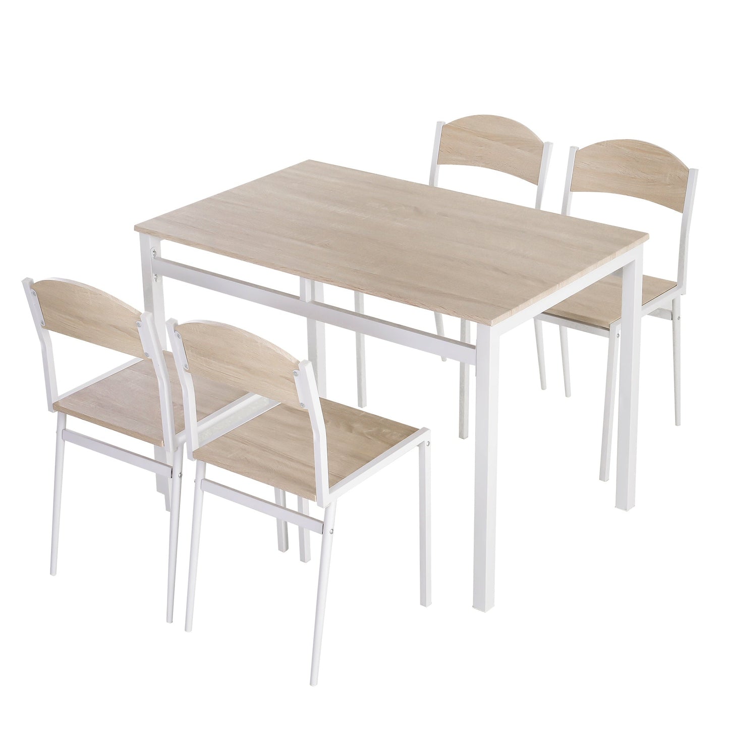 Set dining table and 4 metal and mdf chairs, white and wood