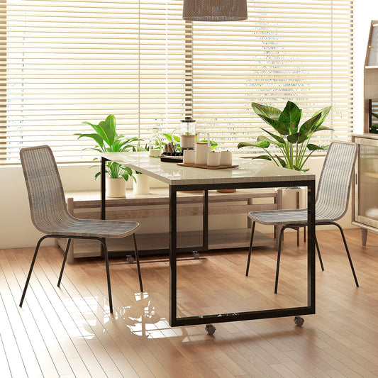 Set of 2 Boho Style Garden and Indoor Chairs with Low Backrest and PE Rattan Upholstery, Yellow