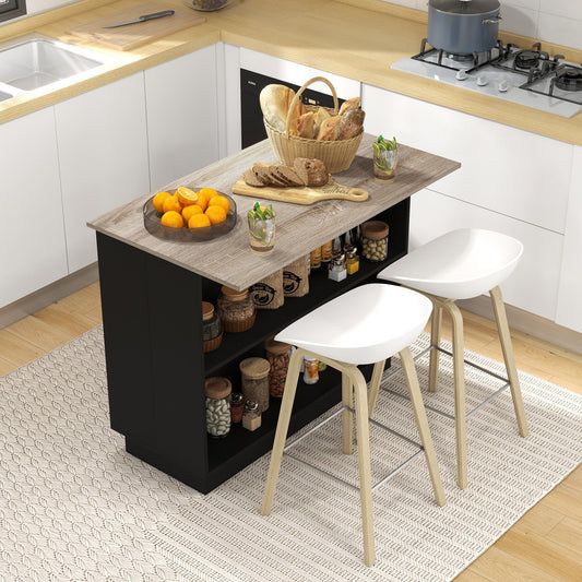 Kitchen Island with 2 Open Shelves and 2 Cabinets, MDF, 105x60x82 cm, Oak and Black