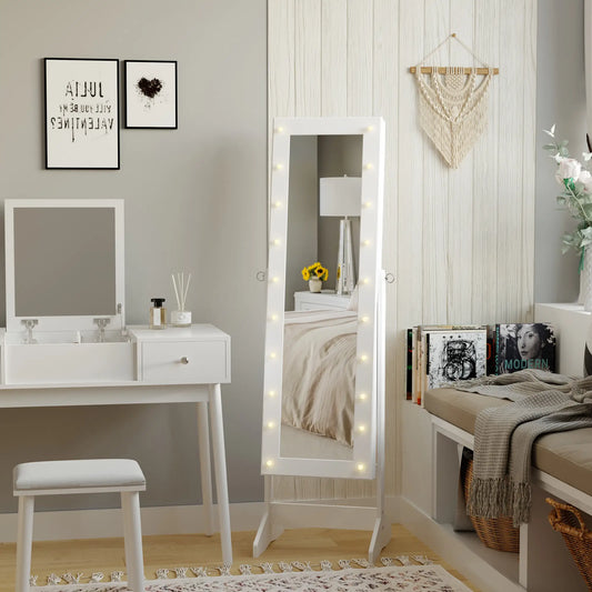 Jewellery Cabinet Adjustable Mirror Jewellery Box 20 LED Lights, Wood, White, 40x37x146 cm