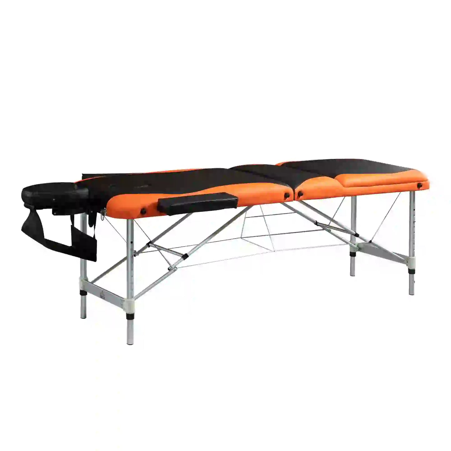 Foldable Massage and Beauty Table / Couch with Adjustable Height, Professional Massage Bed in Aluminum and Plastic, 215x60x61-84 cm, Black and Orange