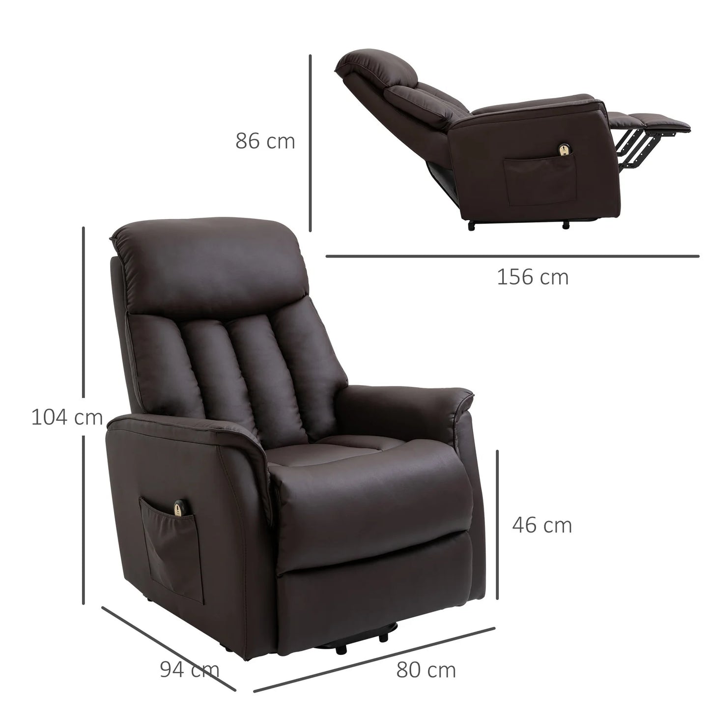 Electric Lift Recliner Chair – 145° Adjustable PU Leather Armchair with Remote and Footrest, Brown