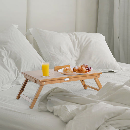 Bamboo Laptop Bed Tray with Cooling System, 55x35x22-32.5cm