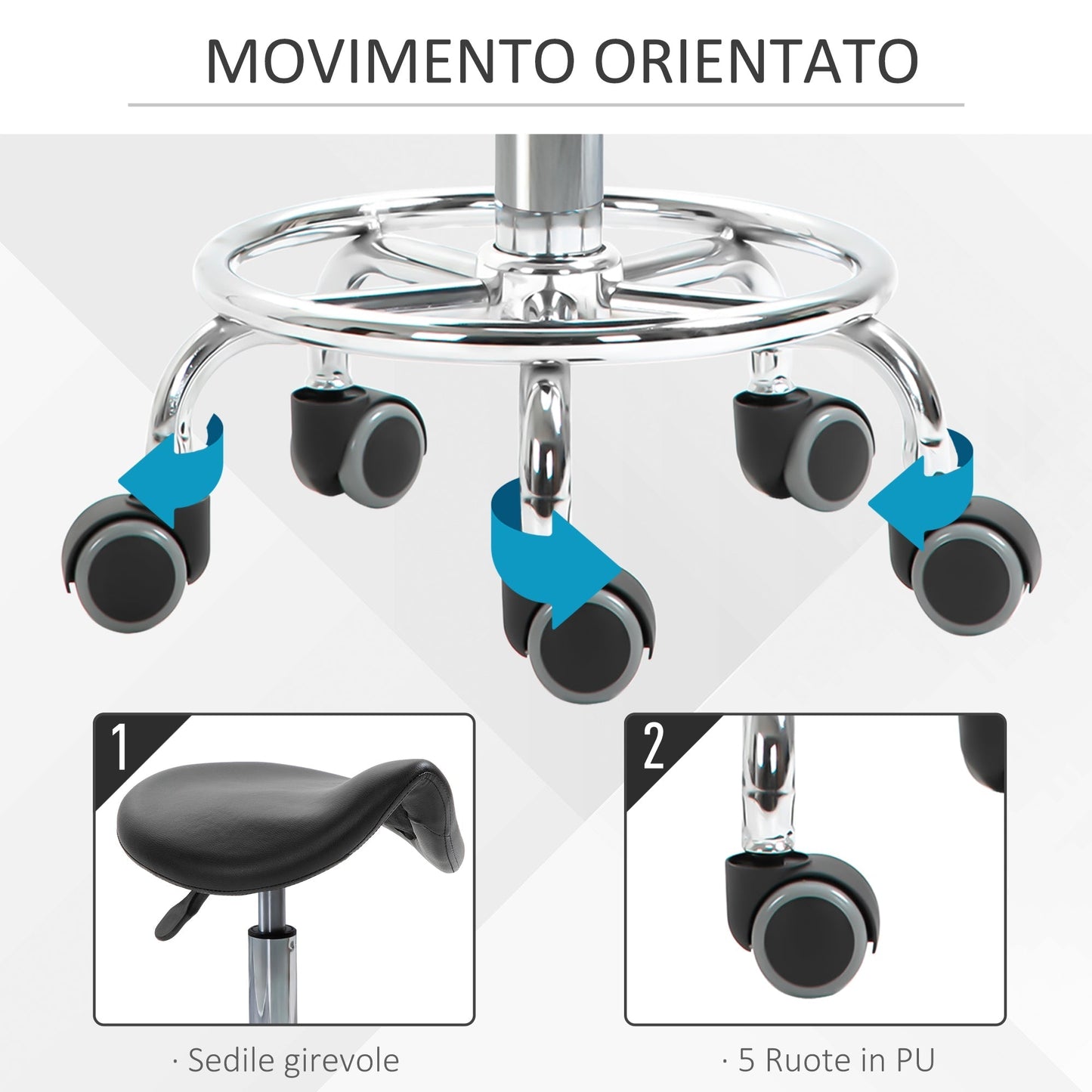 Height Adjustable Stool with 5 Wheels and Ergonomic Foam Padded Seat, 36.2x37. 5x51-66 cm, Black