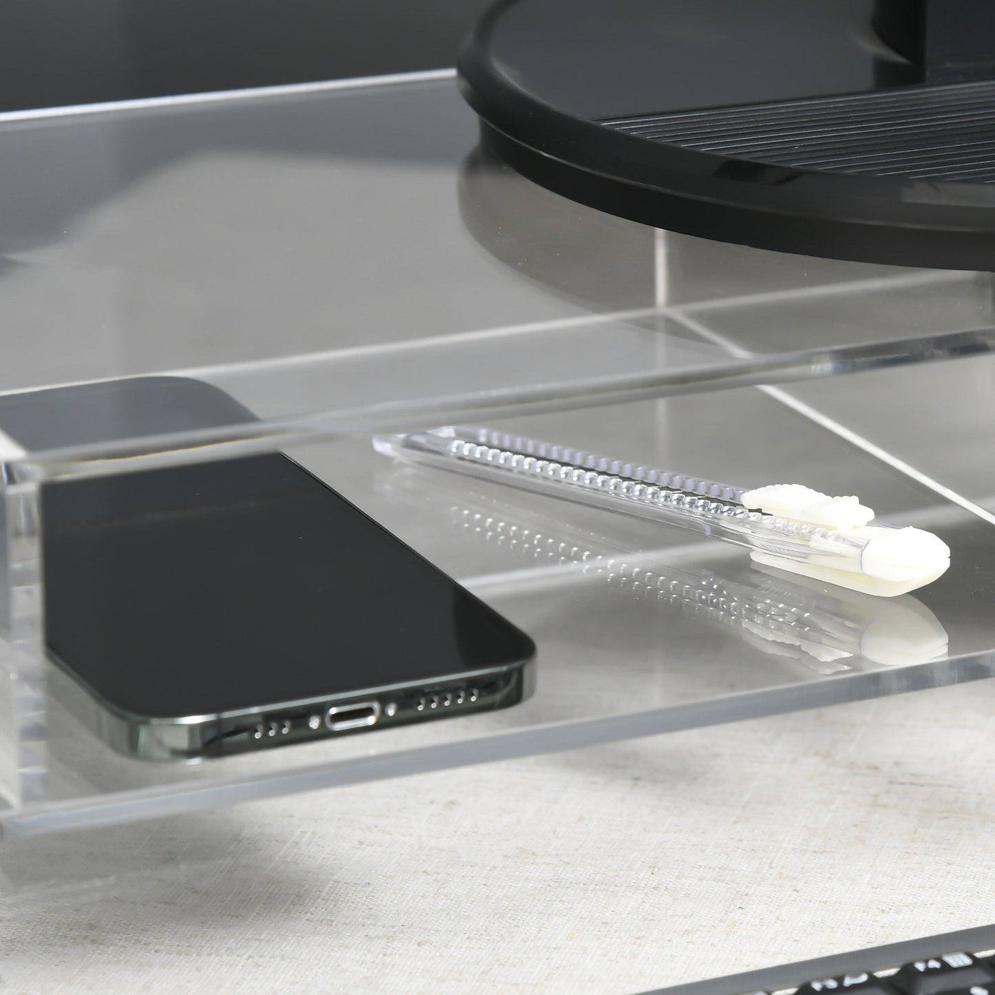 Acrylic PC Monitor Stand with Center Compartments, 57x19x11.5cm, Transparent