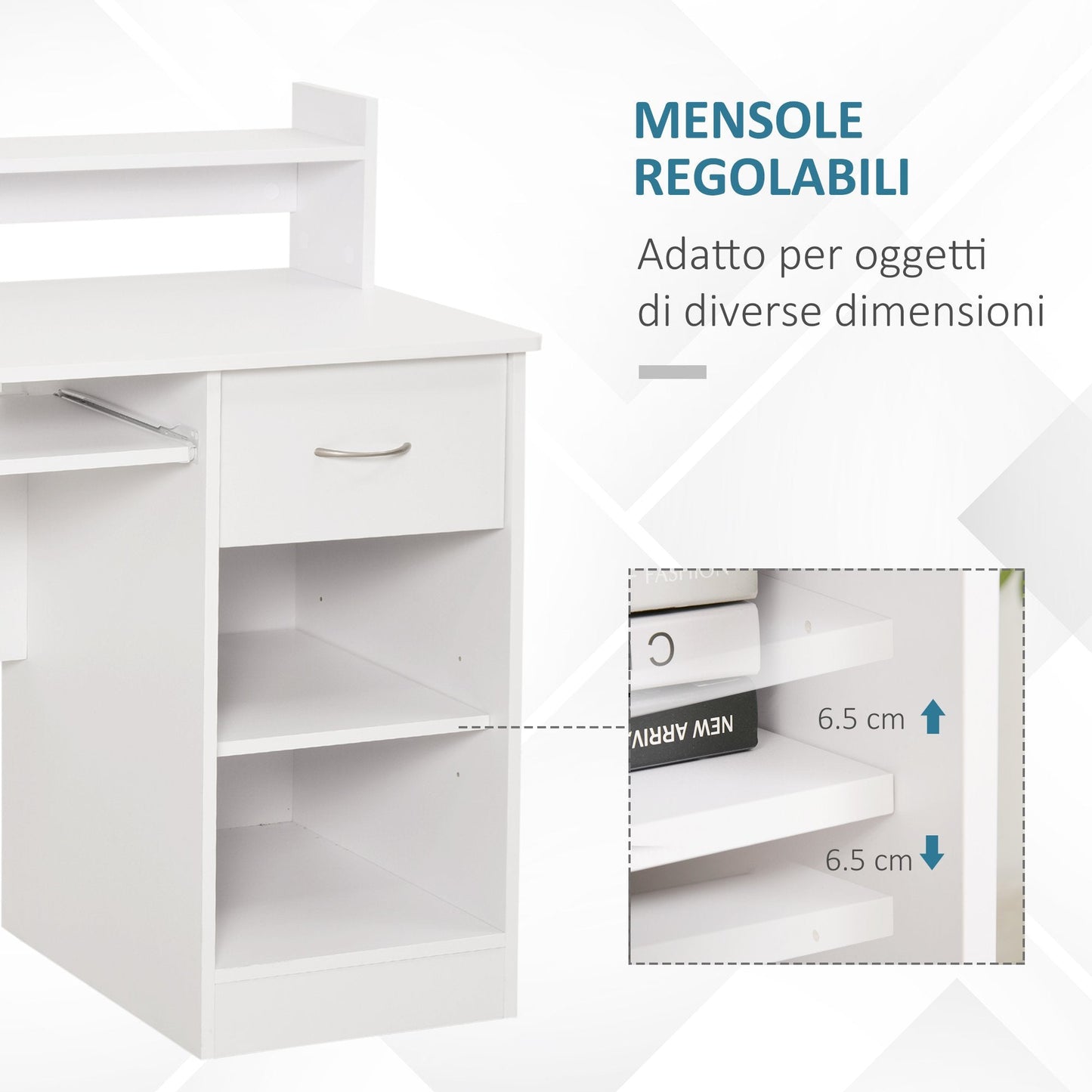 compact desk for white wooden computers with removable keyboard shelf and shelves 104 x 48 x 95.5cm