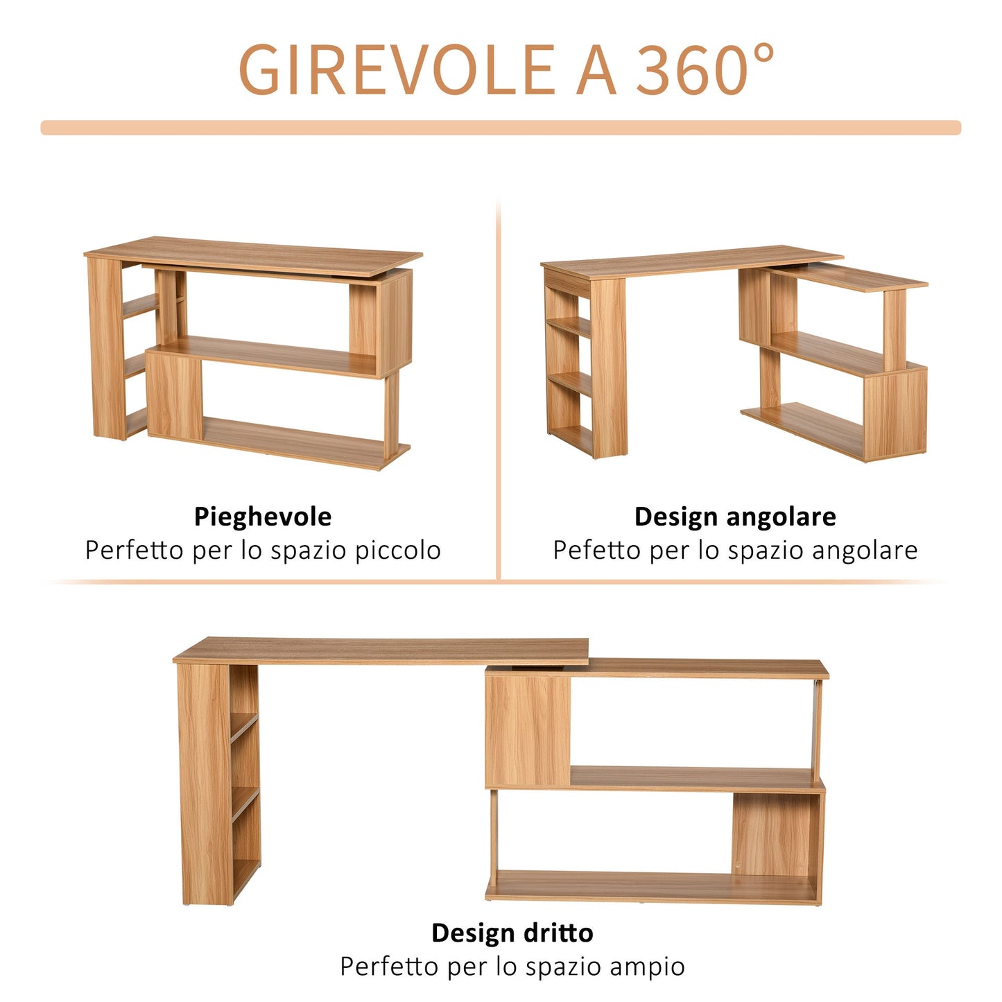 Multi -exposure angle desk with 5 shelves, wood, 120x110x74.5cm