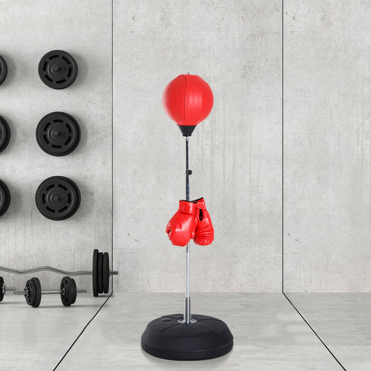 Height Adjustable Floor Punching Ball with Boxing Gloves and Fillable Base, 43x43x126-144 cm, Red