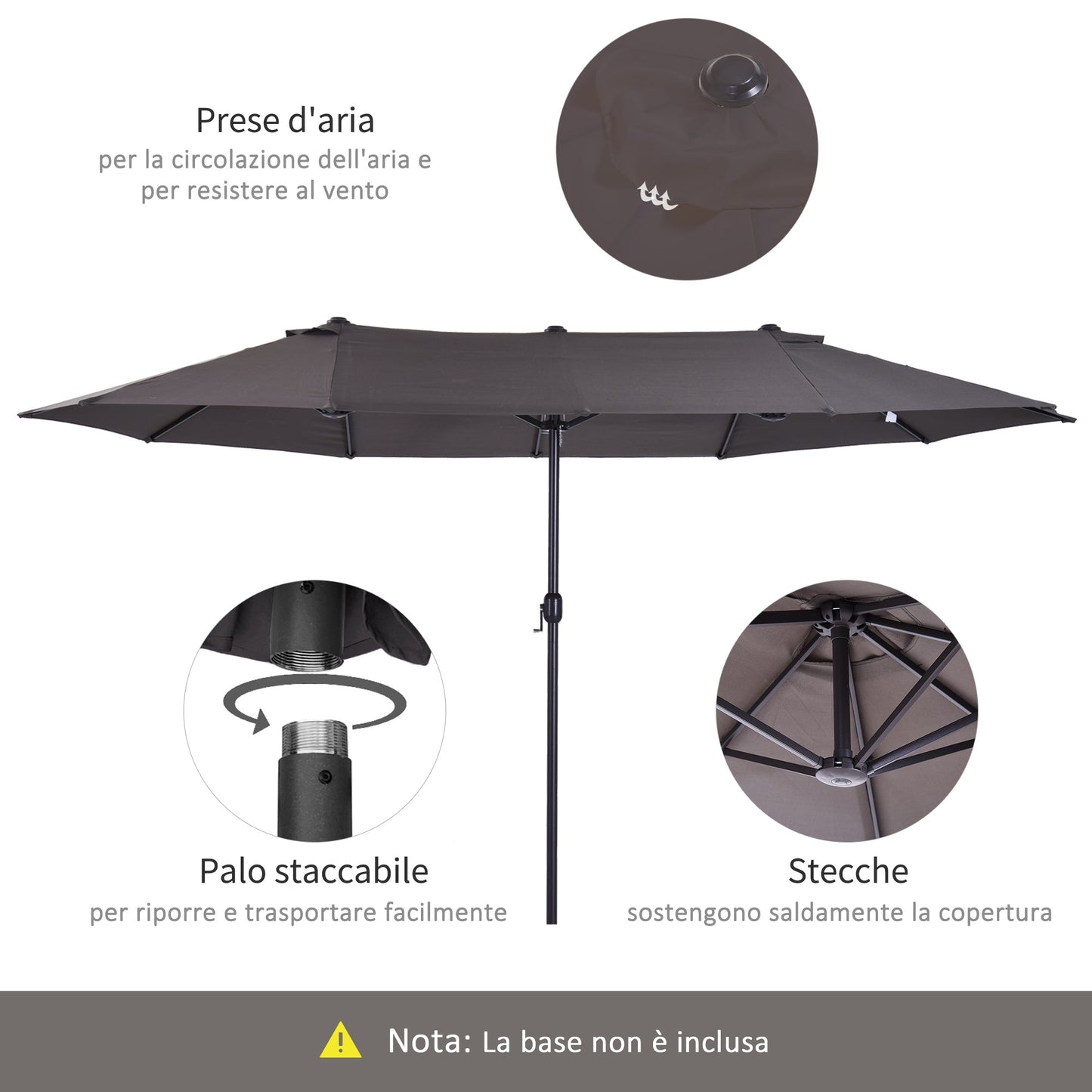 Grey Double Garden Umbrella | 4.6 x 2.4m