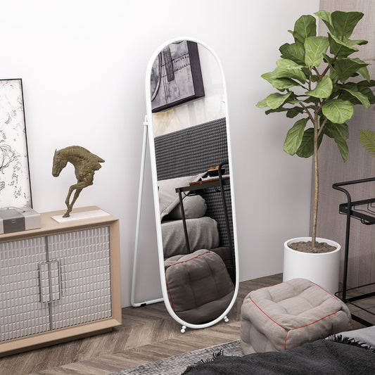 Full-Length Floor Mirror with Folding Stand, Glass and Metal, 40x41x159 cm, White