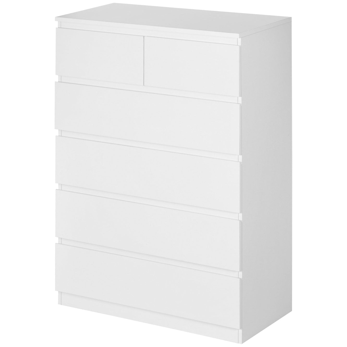 White Chest of Drawers | 6 Drawers with Anti-Tip Design, in Chipboard, 80x39x115 cm