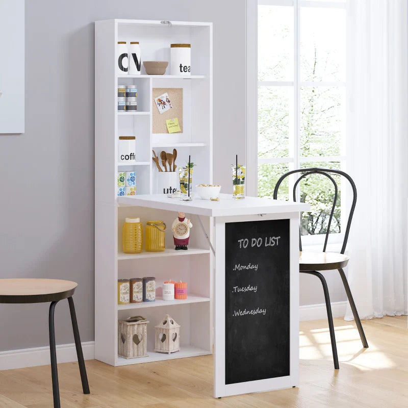 Folding PC Desk with 9-Tier Bookcase in Wood and Metal, 98x51x153 cm, White