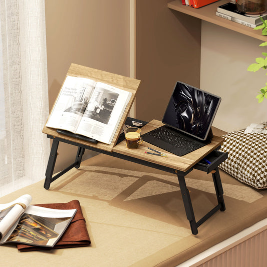 Tilting and Adjustable Monitor Stand with Side Drawer, in Wood, 86x33x22.5-32 cm, Oak and Black