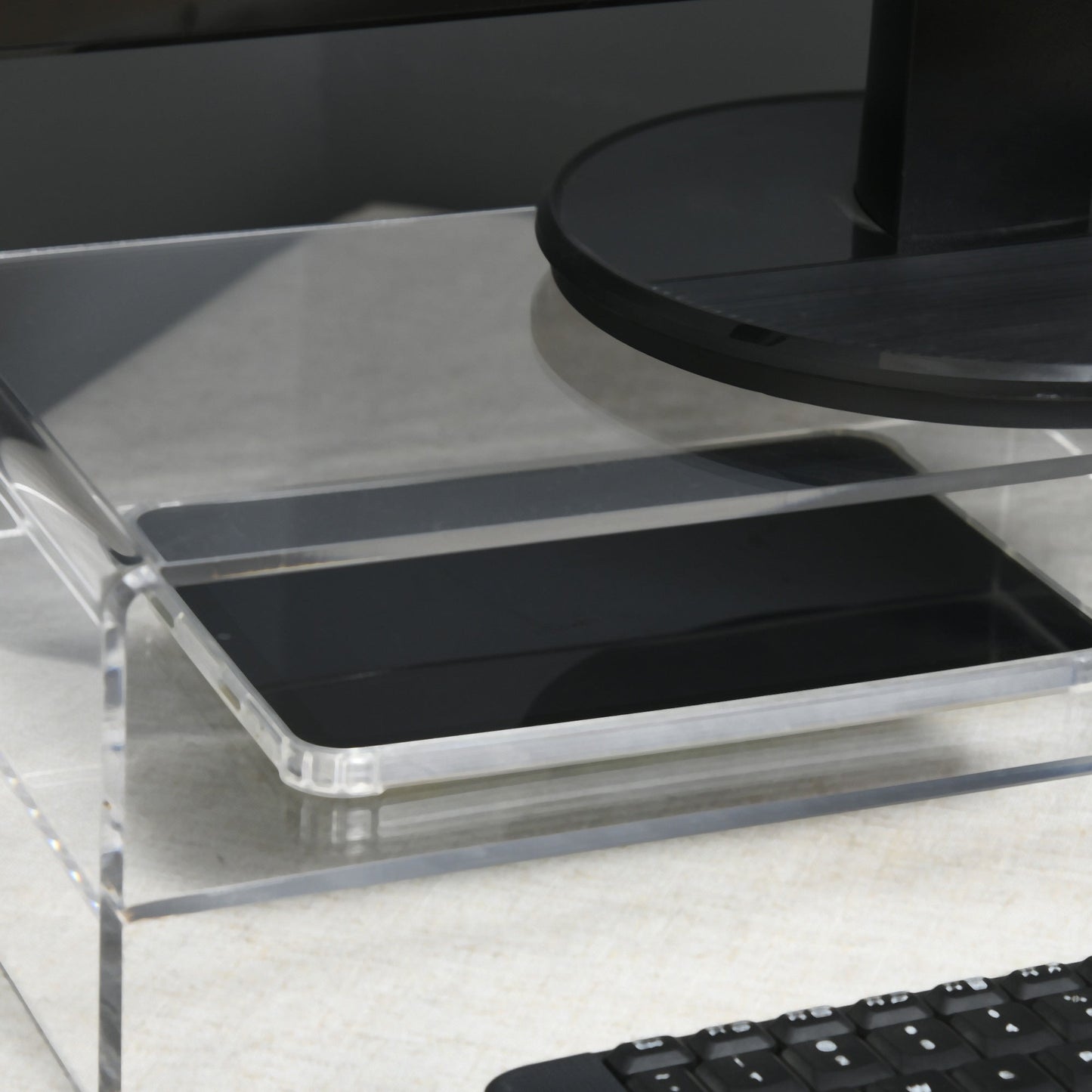 24" Max PC Monitor Stand with 2 Open Shelves, Transparent Acrylic, 50.8x19x12 cm