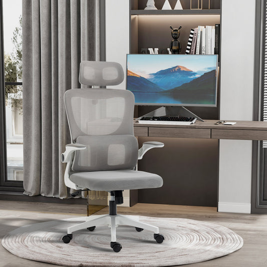 Ergonomic Height Adjustable Office Chair with Headrest, 60x59x114-122 cm, Grey