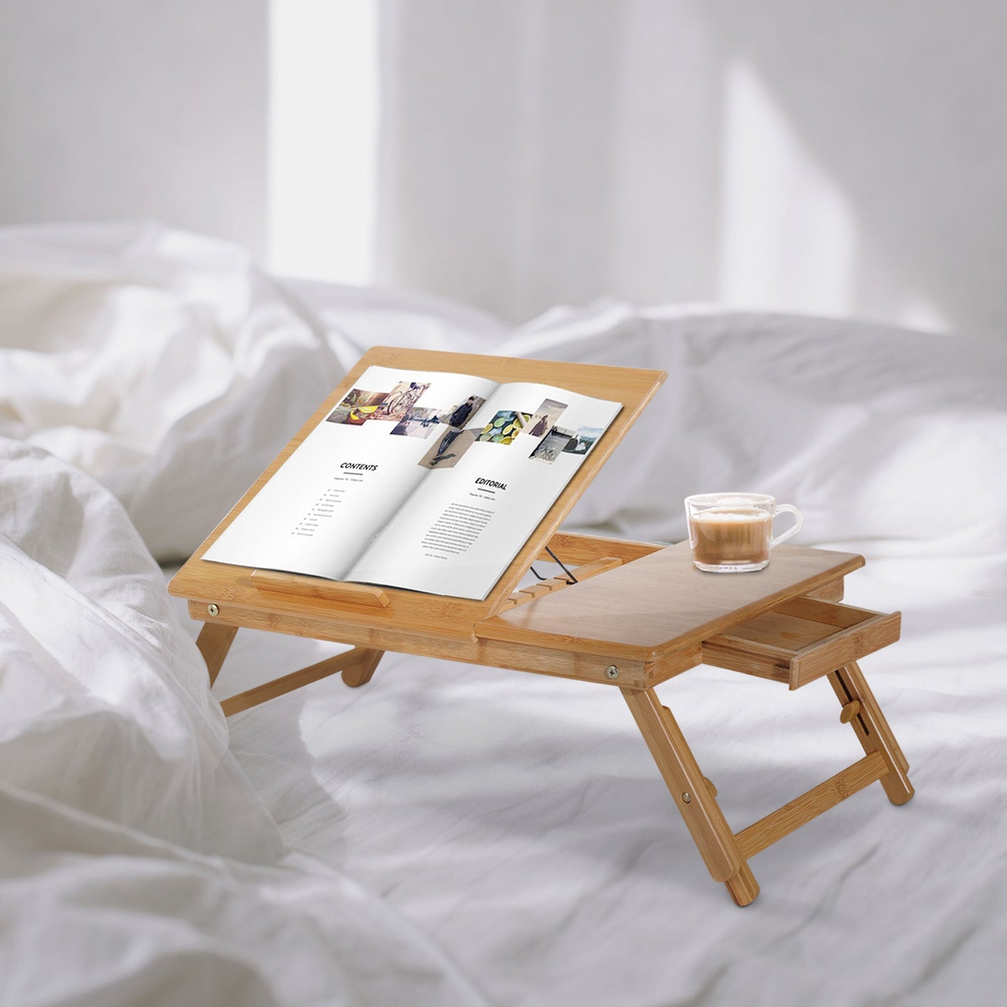 Bamboo Laptop Bed Tray with Cooling System, 55x35x22-32.5cm