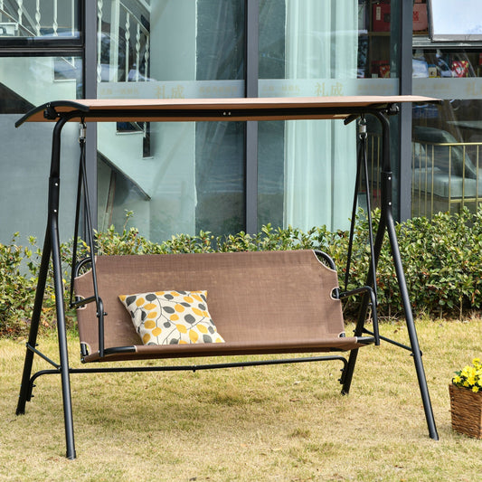 LOUISIANA | 3 Seater Garden Swing Terrace with Adjustable Canopy in Metal and Texteline 172x110x155cm Brown
