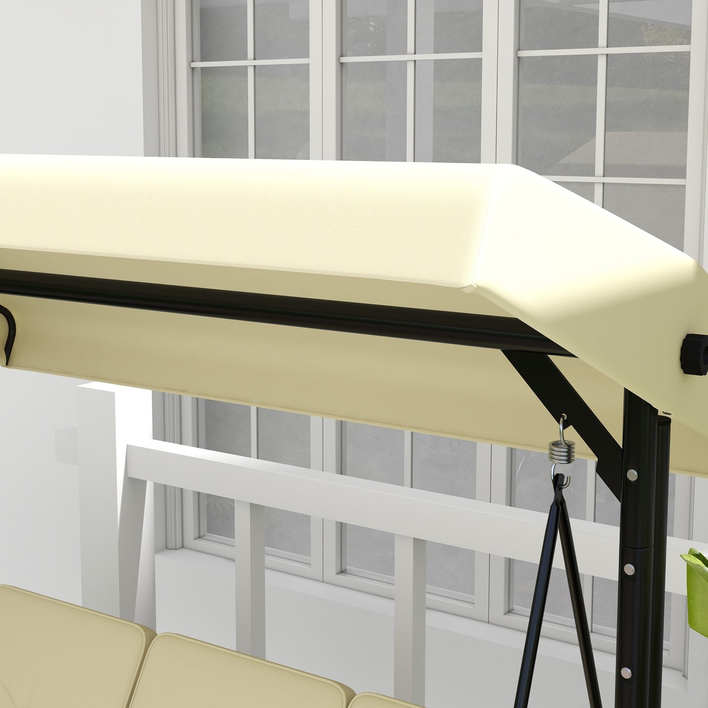 3 Seater Garden Swing with Adjustable Canopy, Metal and Teslin Fabric, Beige and Black