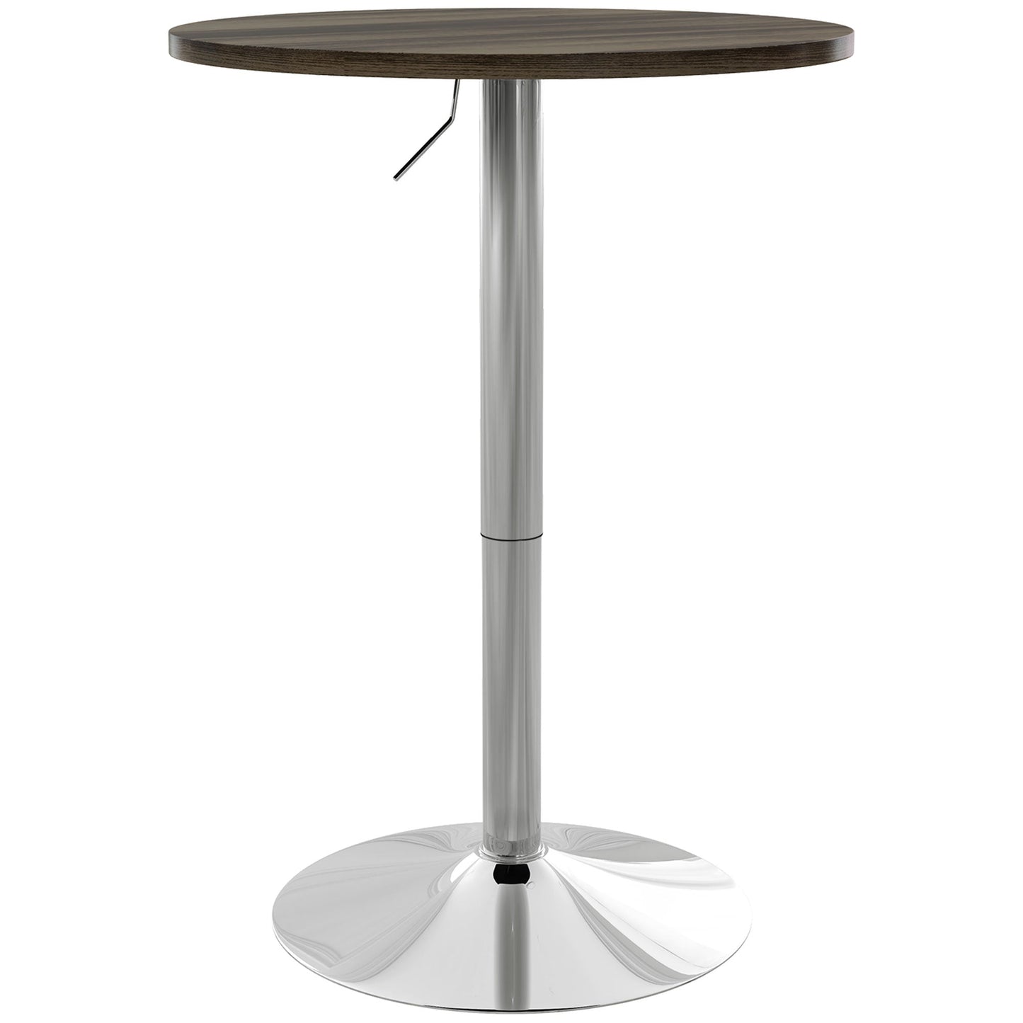 High Bar Table with Adjustable Height, Swivel Top and Steel Base, Ø60x69-91cm, Brown