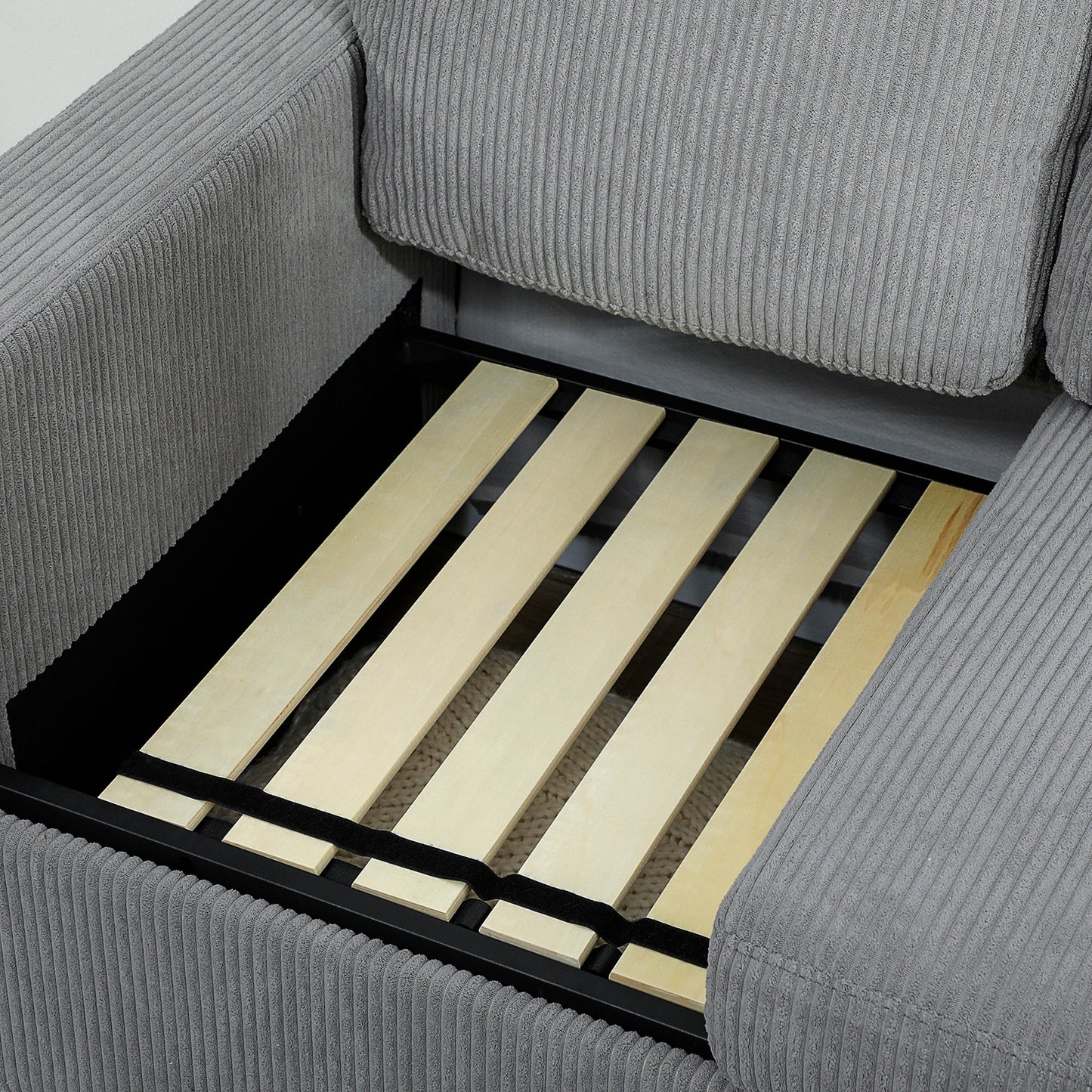 3-Seater Modular Sofa with Storage Pouf in Corduroy, 196x139x85 cm, Light Grey