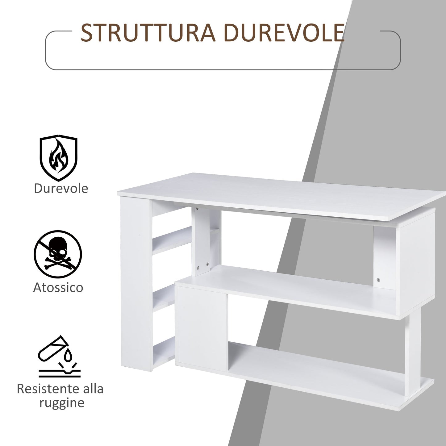 corner desk with 5 white shelves 120 x 100 x 74.5cm