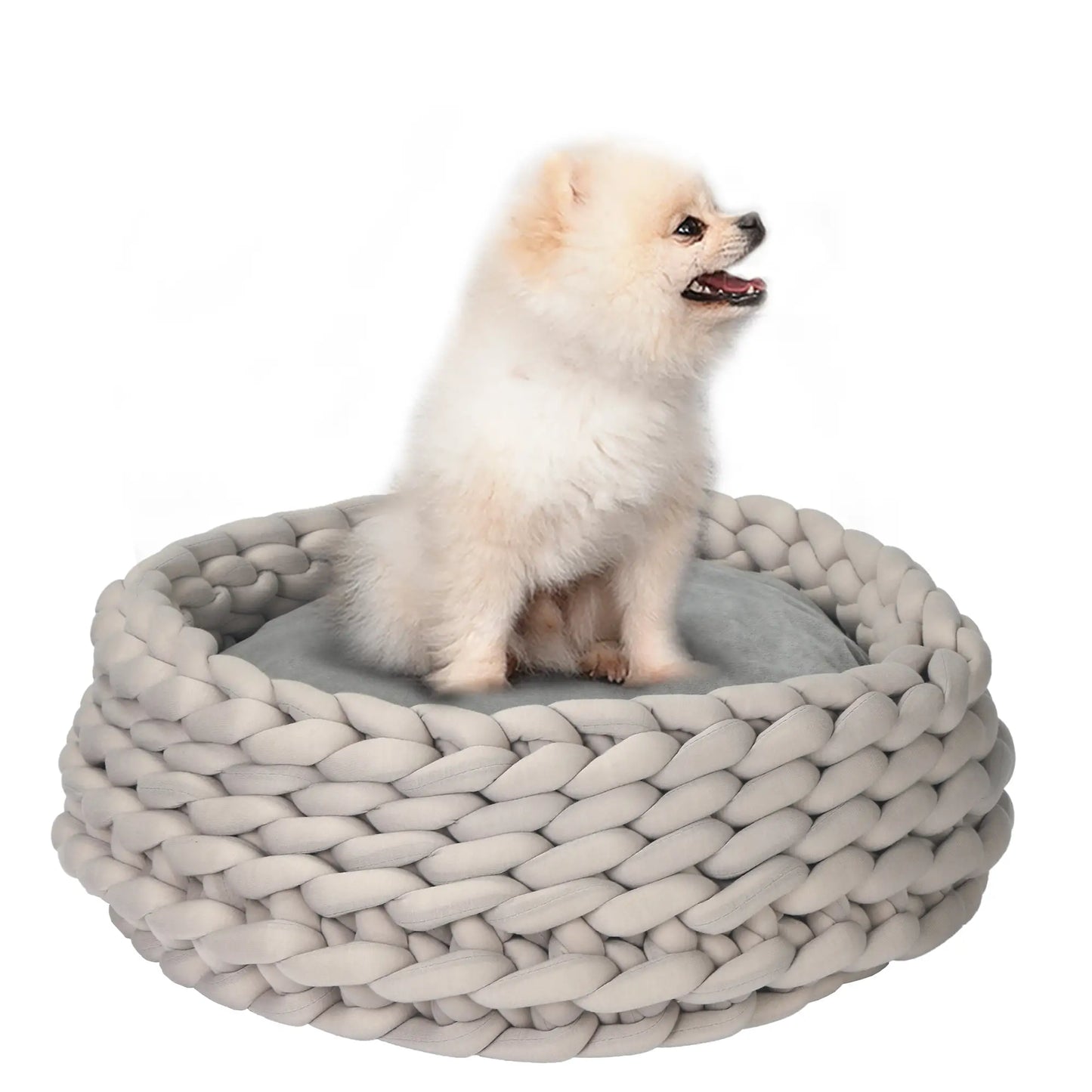 COZZY | Round Raised Washable Dog and Cat Bed in PP Cotton, Padded Cushion, Φ50x19cm, Grey