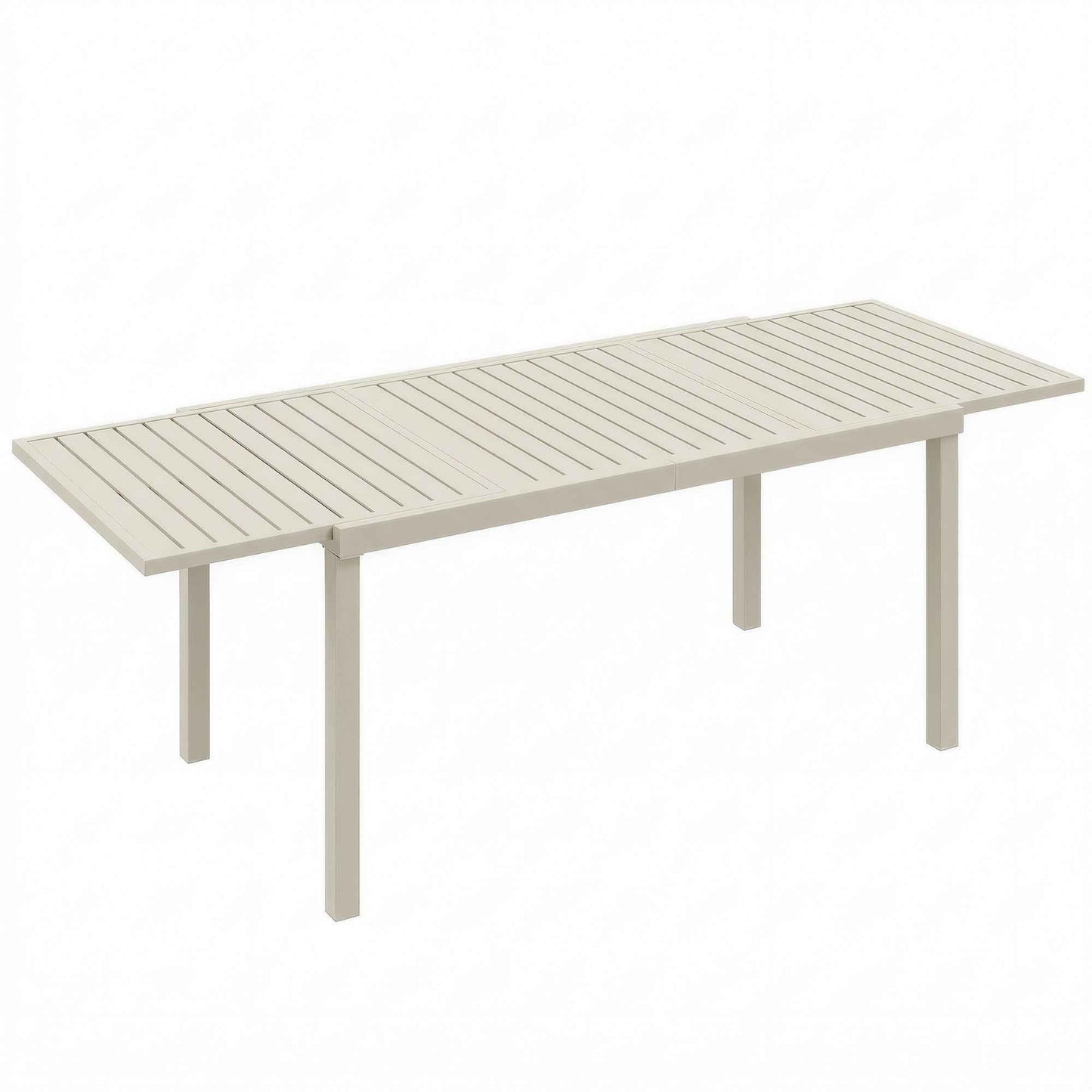 Extendable Garden Table for 6-8 People, Aluminum with Slatted Top, White