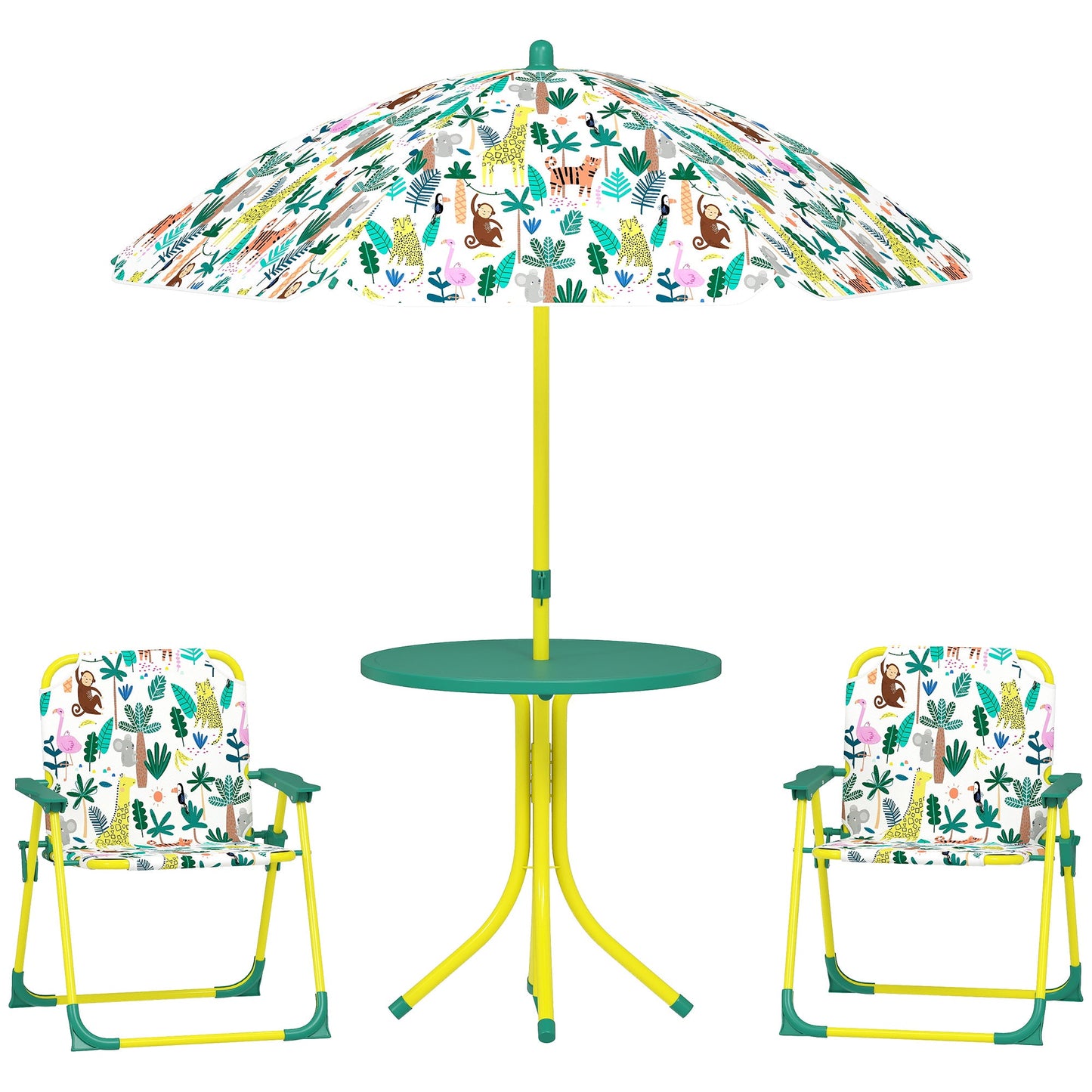 Kids Picnic Table and Chair Set with Green Umbrella