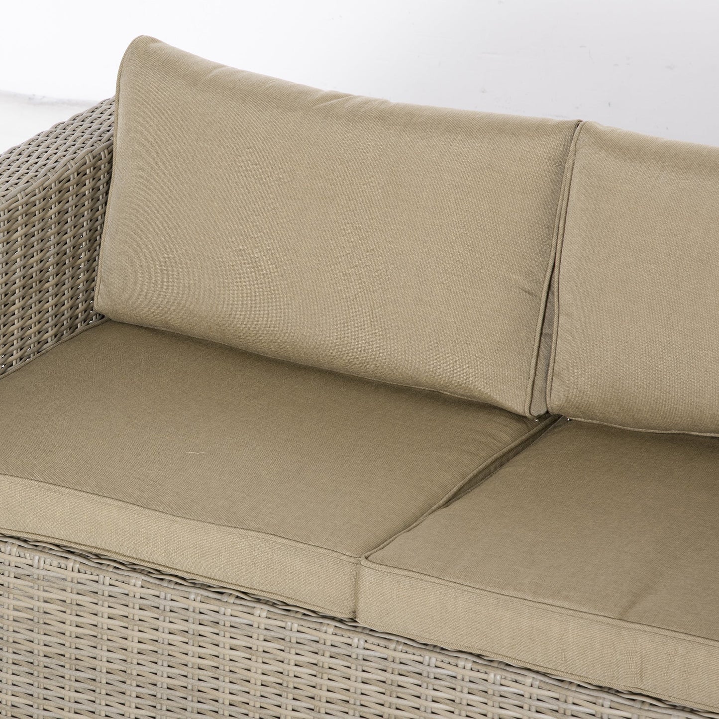 4 Piece Outdoor Rattan Lounge Set with 1 Sofa, 2 Armchairs and 1 Coffee Table, Khaki and Beige