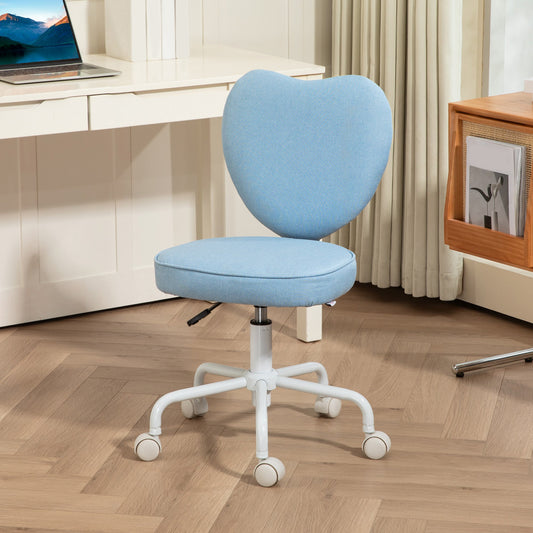 Heart-Shaped Desk Chair with 5 Wheels and Adjustable Height in Fabric, 40x50x79-89cm, Blue