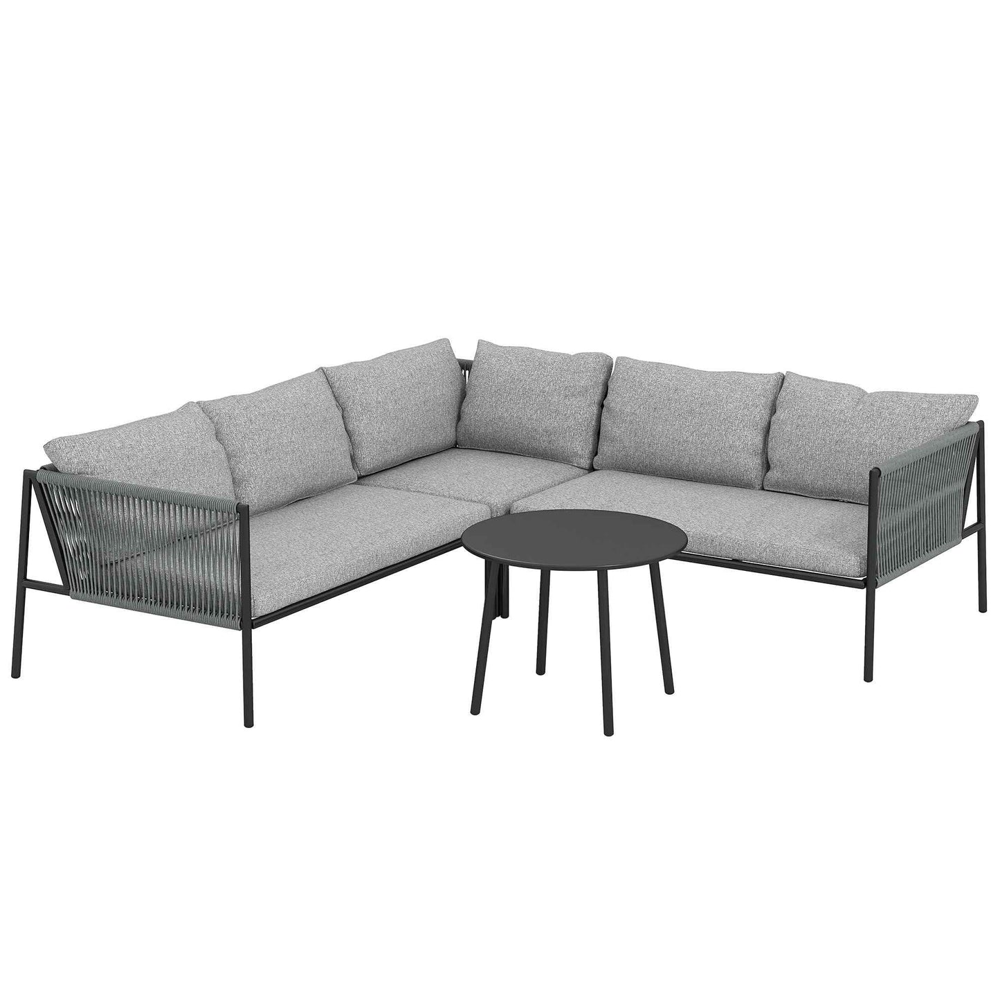 Rattan Garden Lounge Set with Modular Corner Sofa, Coffee Table, and Cushions, Grey
