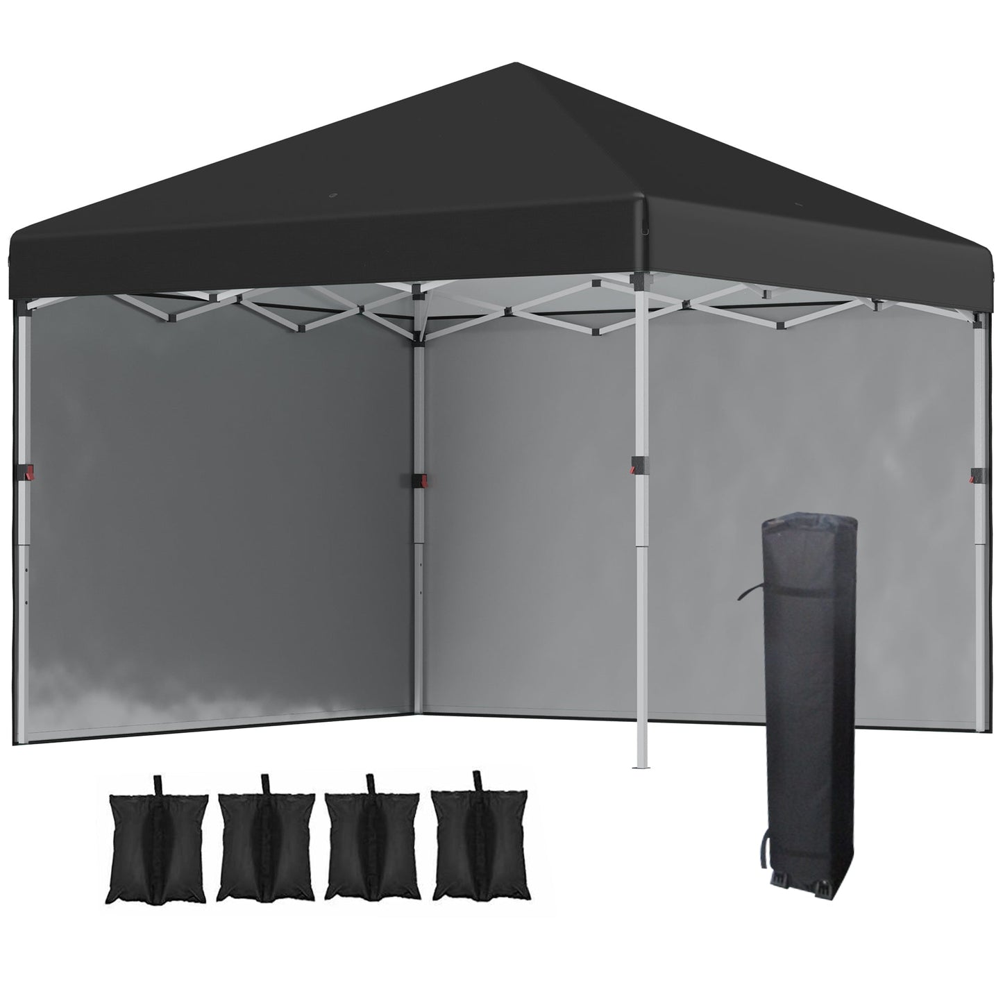 Height-Adjustable Pop Up Foldable Garden Gazebo with 2 Walls and Bag Included, 297x297x274 cm, Black